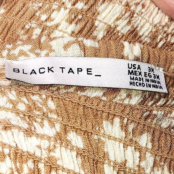 Black Tape_  NWT Beige Floral Smocked Raw Edge Maxi Dress Plus Size 3X - Picture 8 of 11